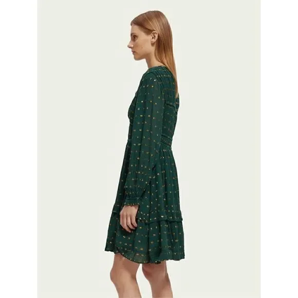 Scotch & Soda Long Sleeved Lurex Jacquard Ruffle Green Dress size M NWT$248 - Picture 4 of 9